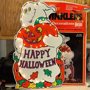 Halloween Lighted Twinklers 32" Tall Ghost "Happy Halloween" w Original box